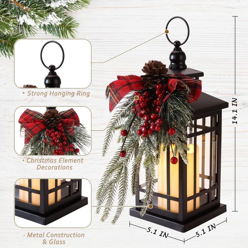 KAMPGO Christmas Lantern Christmas Decorative Lantern Snow Globe Christmas Decorations Indoor Outdoor Flashing Candle Lights, Dining Table Fireplace Decoration Hanging Candle Lanterns Holiday Decor - Image 3